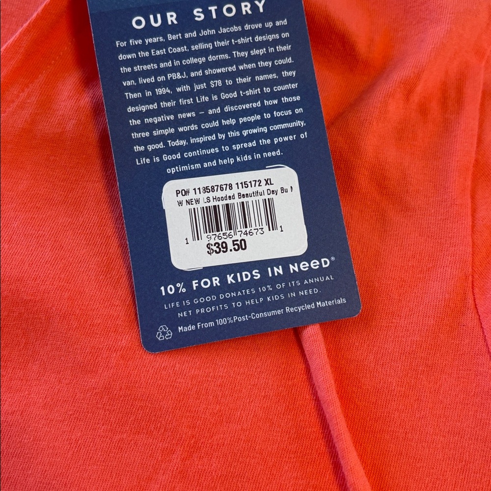 Life is Good Coral Hooded V-Neck Long Sleeve Tee - "Oh What a Beautiful Day" - Picture 8 of 8
